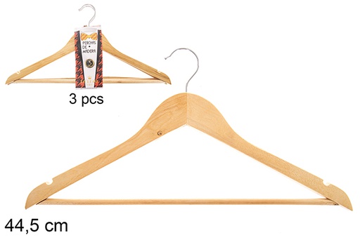 [109212] Pack  3 cabides de madeira natural 44.5cm