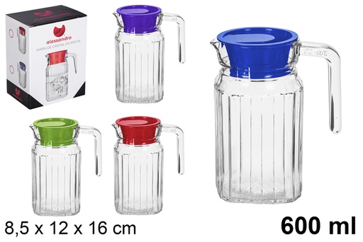 [108006] Pichet pour eau en verre avec couvercle couleurs assorties 600 ml