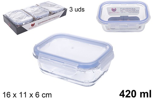 [110550] Airtight glass rectangular lunch box 420 ml