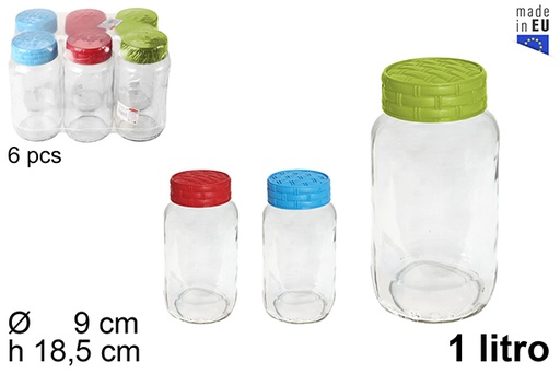 [108032] Glass jar with rattan lid assorted colors 1 l.