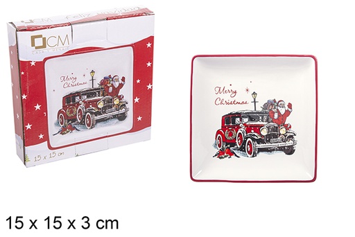 [111024] Vassoio quadrato ceramica decorato con Babbo Natale 15 cm