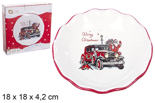 [111037] Assiette ronde en céramique décorée du Père Noël 18 cm