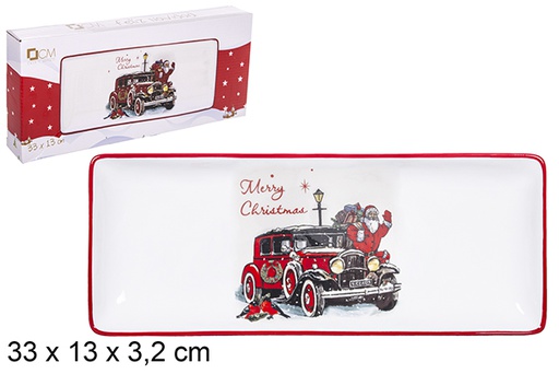 [111049] Plateau céramique rectangulaire décoré Père Noël 33x13 cm