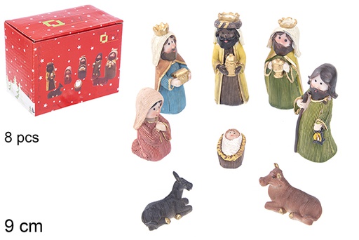 [110934] Pack 8 pièces Nativité en résine 9 cm