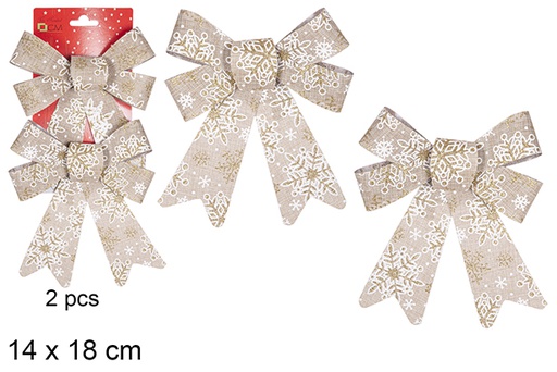 [111094] Pack 2 golden Christmas bows decorated with snowflakes 14x18 cm