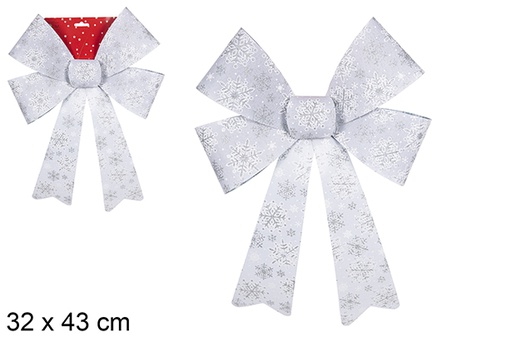 [111096] Silver Christmas bow decorated with snowflakes 32x43 cm