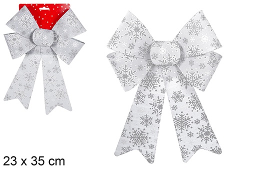 [111097] Silver Christmas bow decorated with snowflakes 23x35 cm