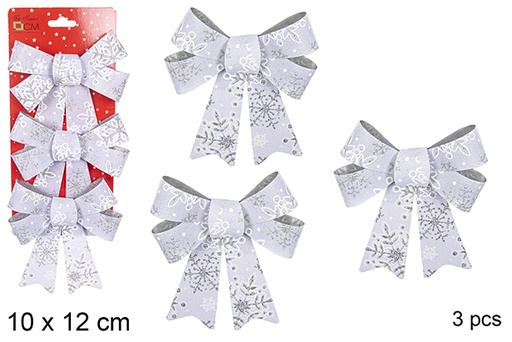 [111100] Pack 3 silver Christmas bows with snowflakes 10x12 cm