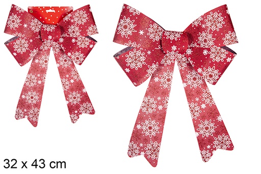 [111101] Laço de Natal vermelho decorado com flocos de neve 32x43 cm