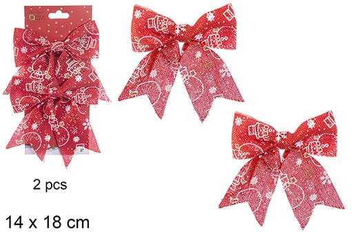 [111104] Pack 2 laços de Natal vermelhos decorados com flocos de neve 14x18 cm