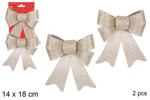 [111109] Pack  2 gold glitter Christmas bows 14x18 cm