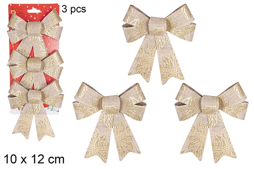 [111125] Pack 3 gold Christmas bows with flowers 10x12 cm 