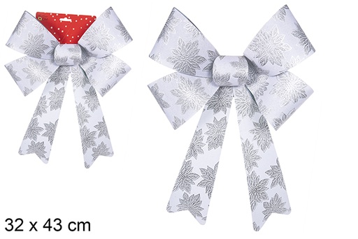 [111126] Silver Christmas bow decorated with flowers 32x43 cm