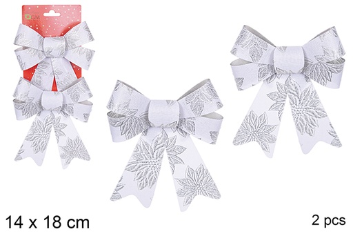 [111129] Pack 2 silver Christmas bows decorated with flowers 14x18 cm