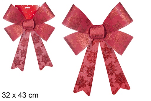 [111131] Noeud de Noël rouge décoré de fleurs 32x43 cm