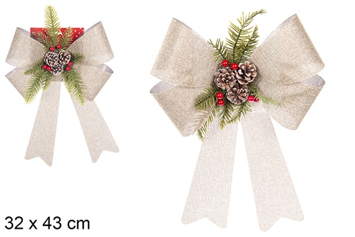 [111166] Gold Christmas bow decorated with pine cones 32x43 cm