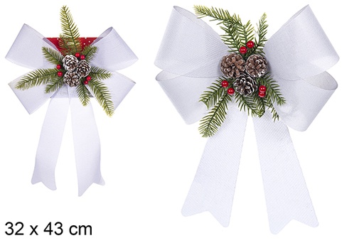 [111169] Laço de Natal prateado decorado com pinhas 32x43 cm