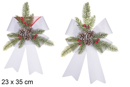 [111170] Silver Christmas bow decorated with pine cones 23x35 cm