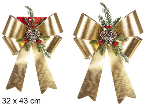 [111175] Laço de Natal dourado brilhante decorado com pinhas 32x43 cm