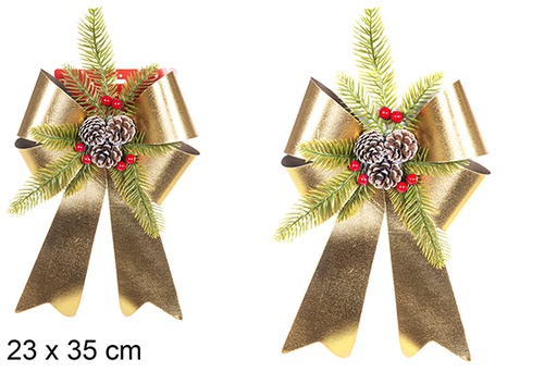 [111176] Glitter gold Christmas bow decorated with pine cones 23x35 cm