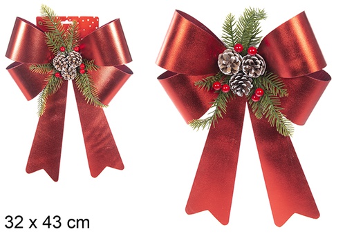 [111181] Red glitter Christmas bow decorated with pine cones 32x43 cm