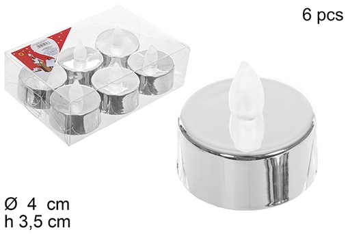 [110421] Pack 6 luminous PVC silver candles 4 cm