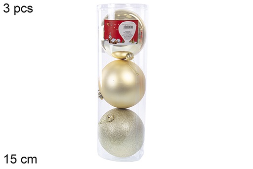 [110854] Pack 3 shiny/matte gold bauble 15 cm