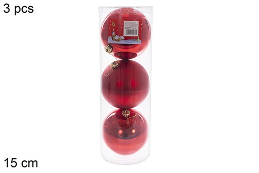 [110856] Pack 3 bolas roja brillo/mate/purpurina 15 cm