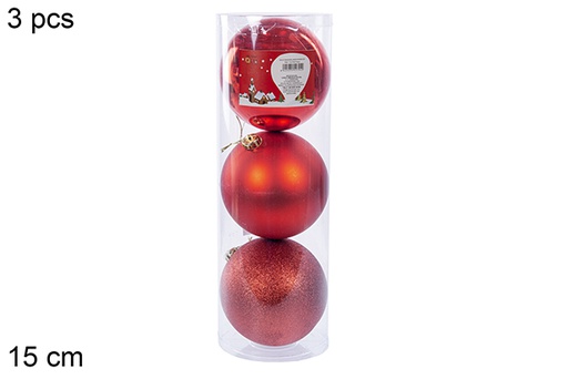 [110856] Pack 3 shiny/matte/glitter red bauble 15 cm