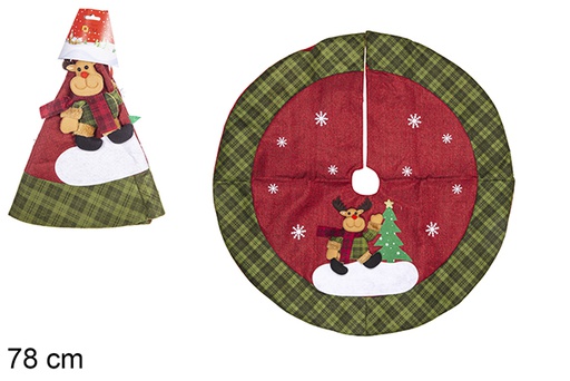 [111206] Coperta per piedi albero di Natale decorata cervo con albero e stelle 78 cm