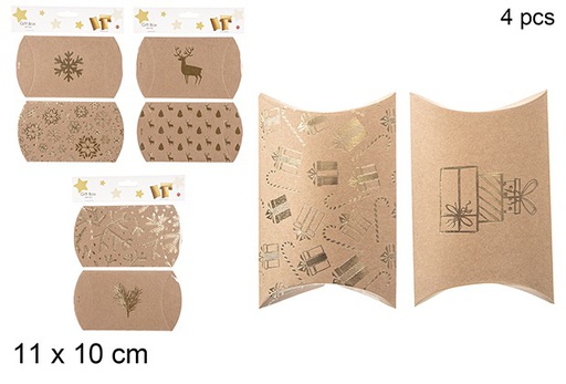 [111244] Pack 4 cajas regalo oro decorado Navidad 11x10 cm
