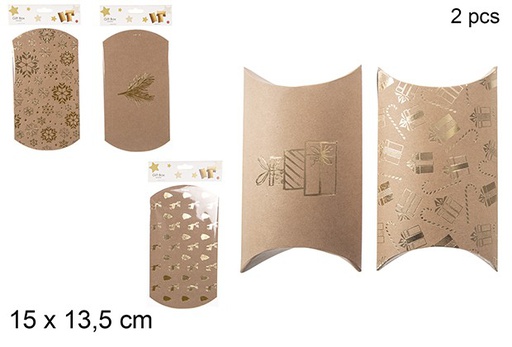 [111246] Pack 2 cajas regalo oro decorado Navidad 15x13,5 cm
