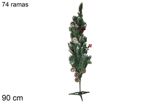 [111343] Sapin de Noël avec baies rouges 74 branches 90 cm