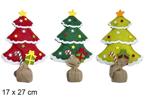 [111347] Figura albero di Natale in feltro con base in juta assortita 17x27 cm