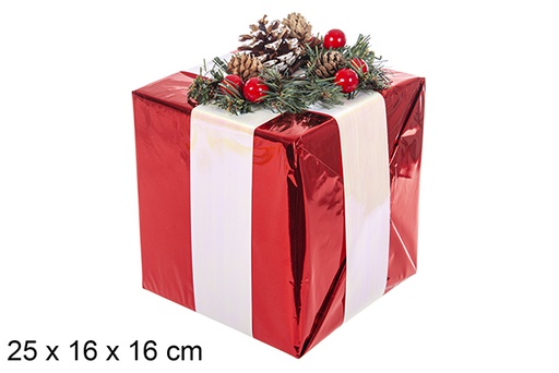 [111364] Confezione regalo rossa con nastro bianco e decorata con ananas 16 cm