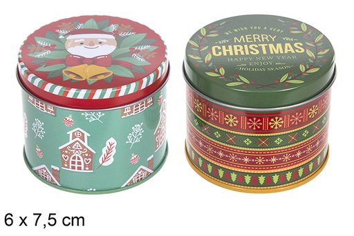 [111370] Caixa redonda de metal decorada de Natal sortida 7,5 cm