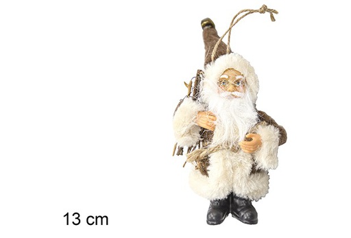 [111377] Papa noel con traje marrón con leña 13cm