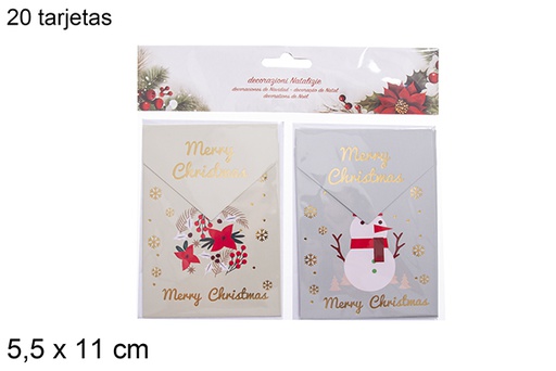 [111410] Pack 20 cartes de vœux de Noël décorées 5,5x11 cm