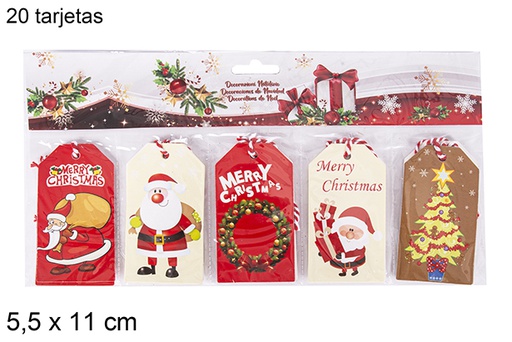 [111410] Pack 20 decorated Christmas greeting cards 5,5x11 cm
