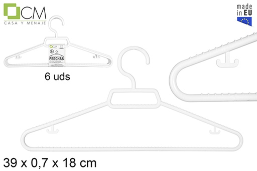 [200934] Pack 6 white plastic hangers