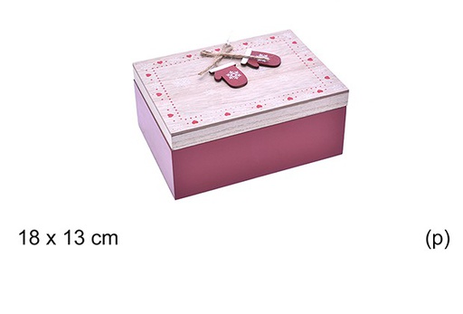 [205196] Caja porta objetos madera roja decorado Navidad 18x13 cm