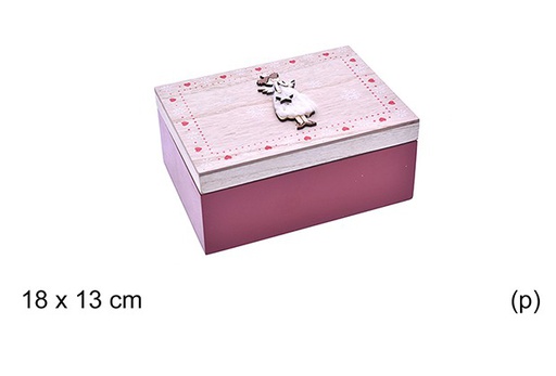 [205197] Caja porta objetos madera rojo decorado ángel 18x13 cm
