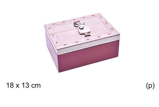 [205197] Red wooden object holder box decorated angel 18x13 cm