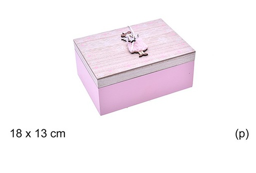 [205198] Pink wooden object holder box decorated with Christmas angel 18x13 cm