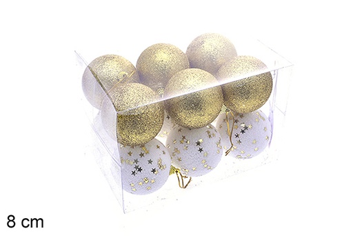 [205492] Pack 12 gold Christmas balls with star 8 cm