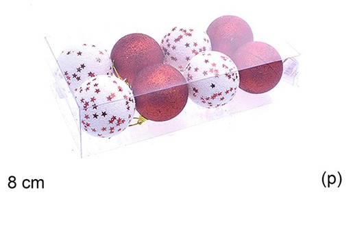 [205502] Pack 8 Christmas balls with stars assorted 8 cm