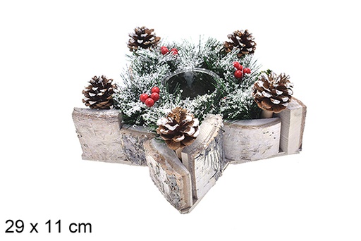 [205558] Portacandele a forma di stella decorato con ananas e bacche rosse 29x11 cm