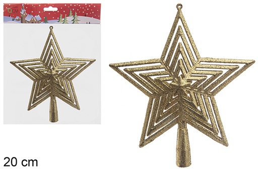 [205571] Ponta de árvore estrela perfurada com glitter dourado 20 cm