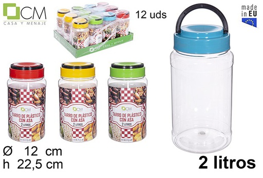 [108661] Tarro plástico transparente con asa 2 l.
