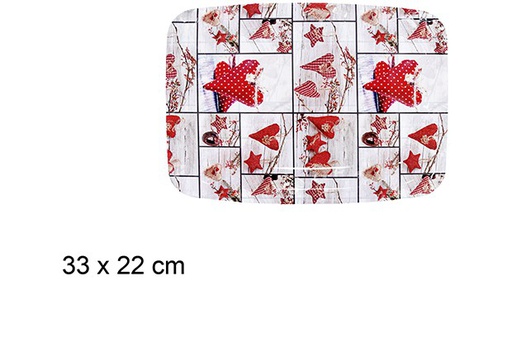 [110992] Rectangular plastic tray with Christmas hearts 33x22 cm